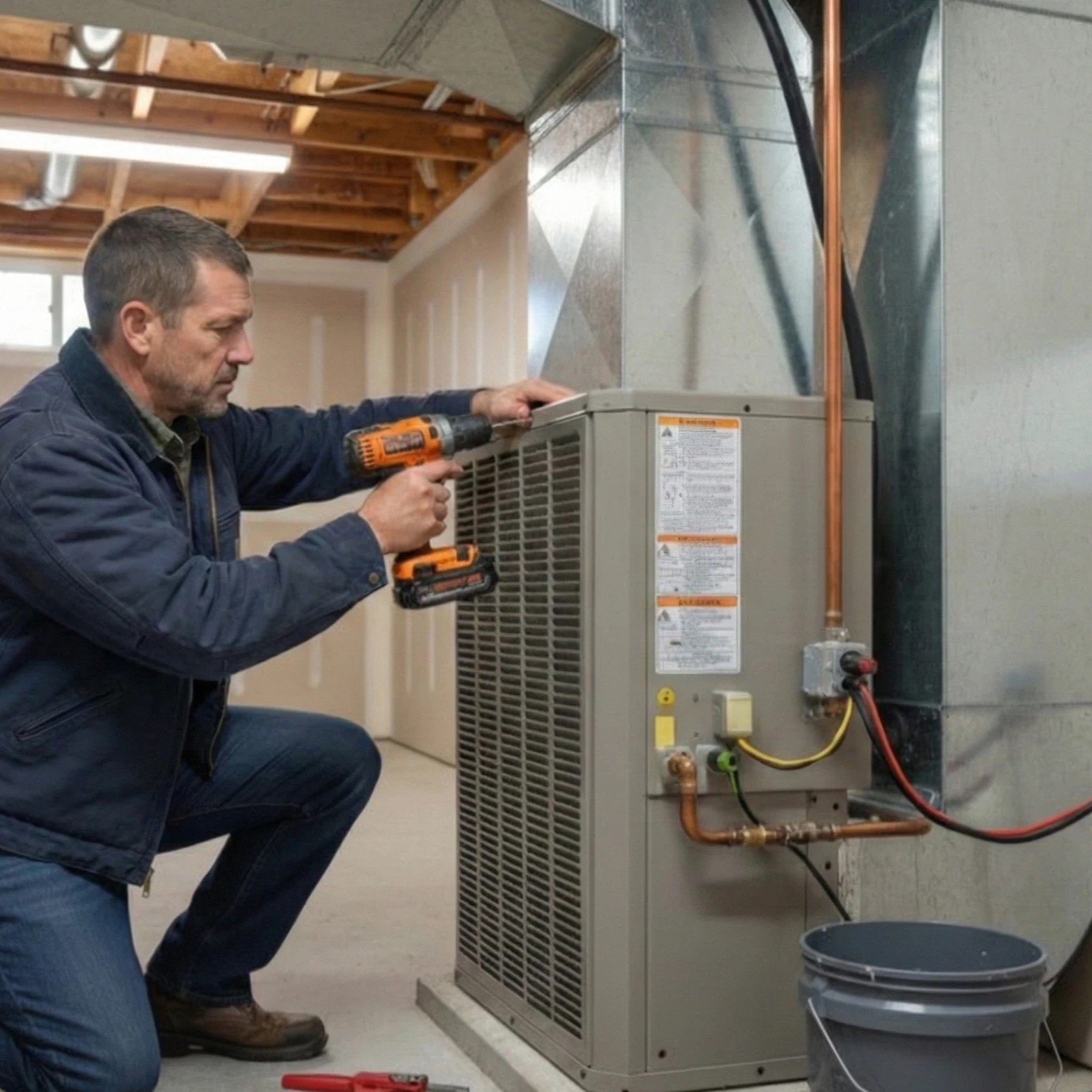 Air Dynamics of Tulsa technician inspecting home ductwork during a service visit.